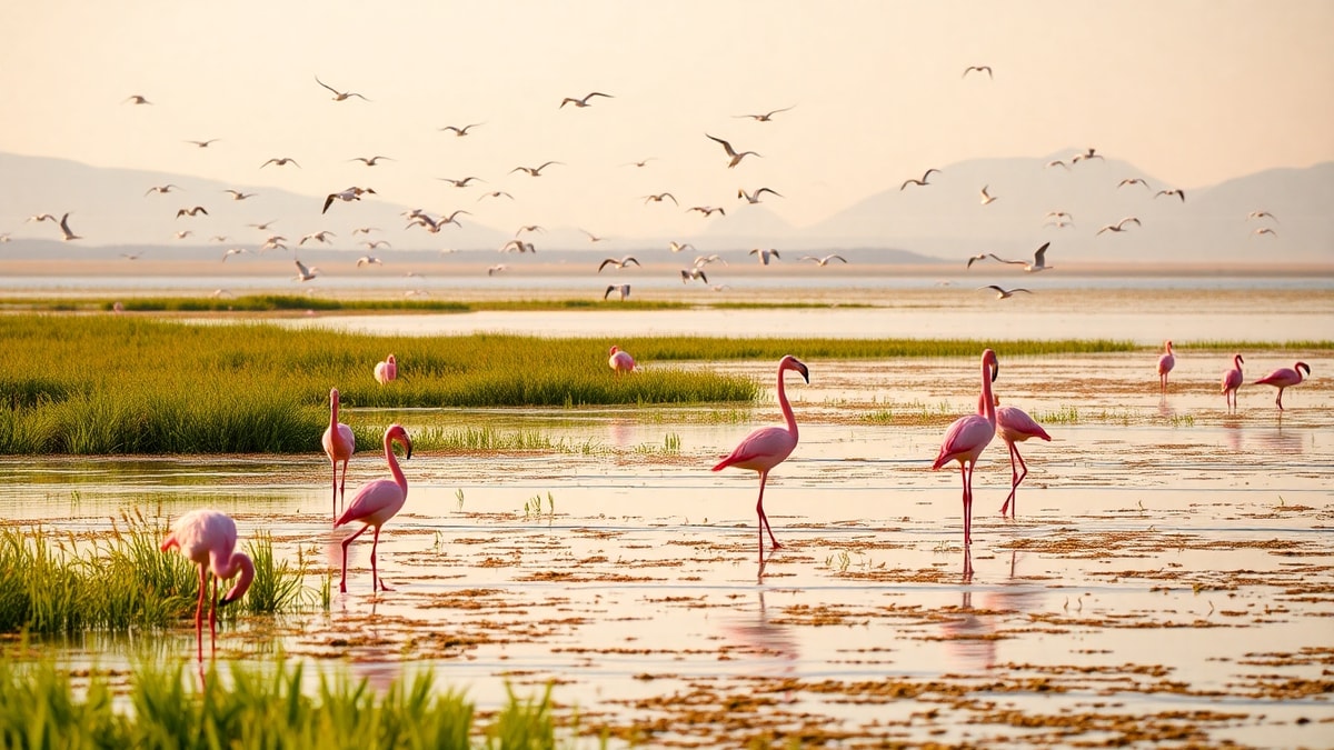 Akgöl flamingolarla canlandı
